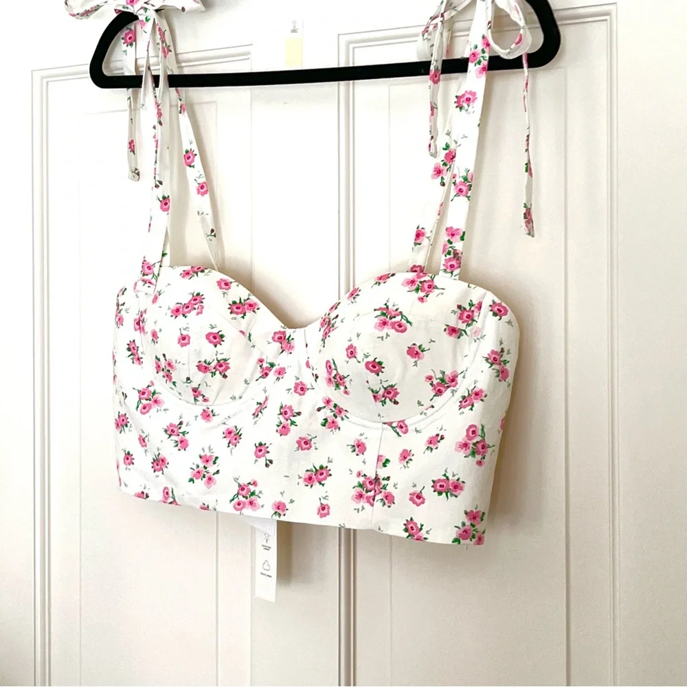 NWT Zara pink white floral crop top L - Picture 4 of 11